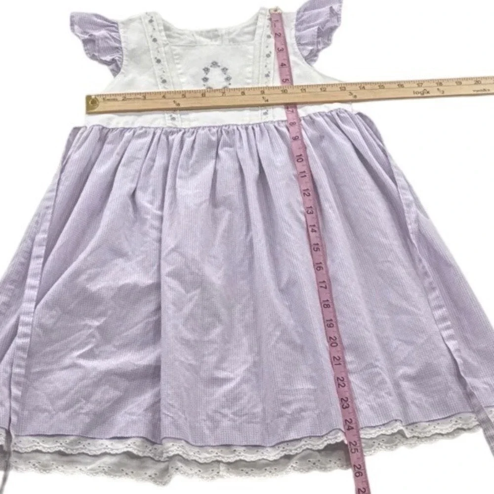 Goodlad Gingham Dress Kids 6 Purple Excellent Floral Eyelet Lace Flutter Sleeve